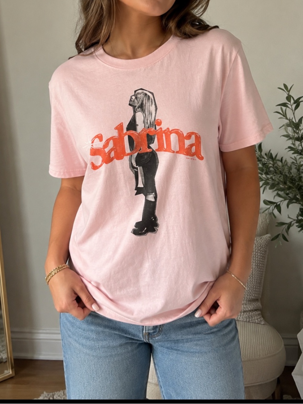 abercrombie kids Pink Graphic Tee with Orange Sabrina Logo